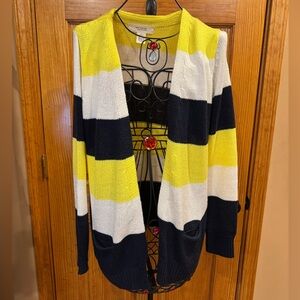 Workshop Andrea Jovine Acrylic Open Cardigan Sweater Yellow White Navy, Large